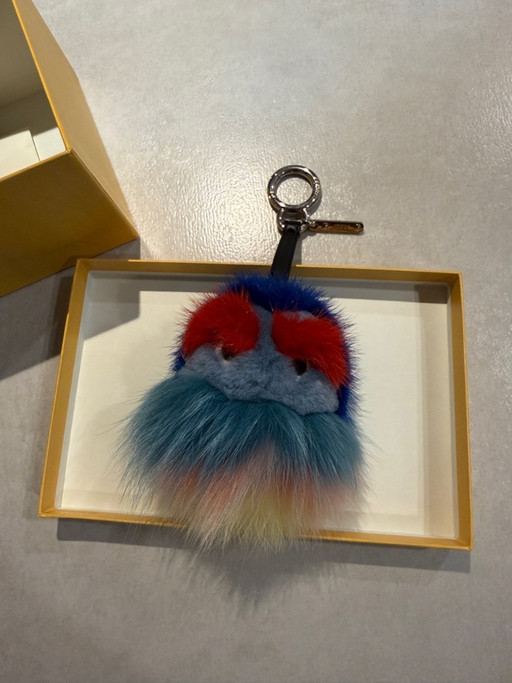 Fendi Mink Fur Monster Kid Bag Charm, Blue, multi color